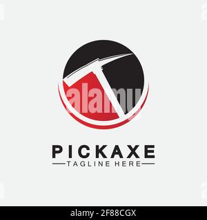 Pickaxe Logo Vector icon symbol illustration Design template, Mining Concept With Silhouette,Mining Logo, Pickaxe Logo Stock Vector