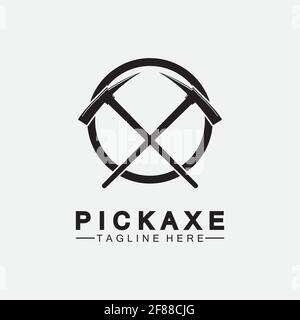 Pickaxe Logo Vector icon symbol illustration Design template, Mining Concept With Silhouette,Mining Logo, Pickaxe Logo Stock Vector