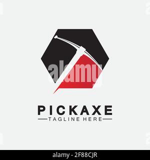Pickaxe Logo Vector icon symbol illustration Design template, Mining Concept With Silhouette,Mining Logo, Pickaxe Logo Stock Vector