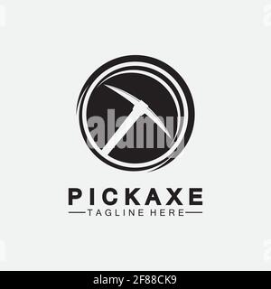 Pickaxe Logo Vector icon symbol illustration Design template, Mining Concept With Silhouette,Mining Logo, Pickaxe Logo Stock Vector