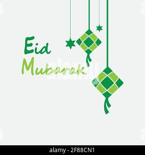 Eid mubarak background with ketupat,crescent and stars for celebrate eid ul fitr or eid ul adha - Vector illustration Stock Vector