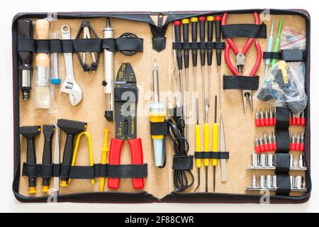 Electrician tool set on a white background Stock Photo
