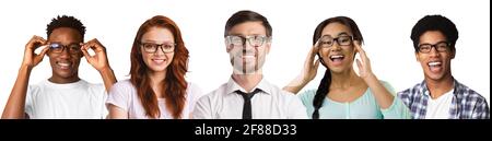 Happy people expressing positive emotions wearing specs Stock Photo