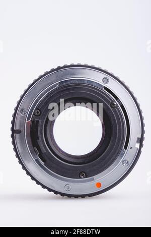 Bilbao, Spain - April 30, 2010: Illustrative editorial photography of an old Ricoh Rikenon lens for photo cameras, totally obsolete and somewhat retro Stock Photo
