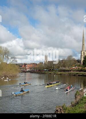 Students from King's school Worcester rowing on the river Severn in Worcester. Stock Photo