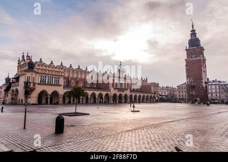 Medieval square Rynek Glowny and The Cloth Hall in Krakow, Poland Stock Photo