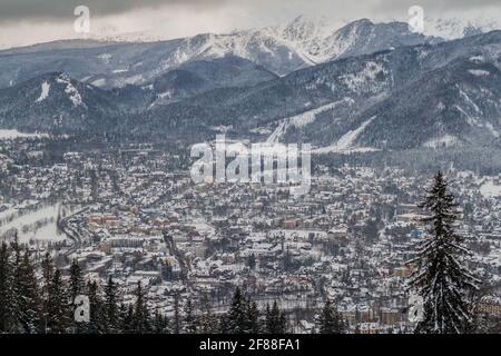 Winter aerial view of Zakopane from Gubalowka hill, Poland Stock Photo