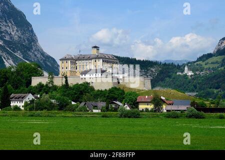 Austria, castle Trautenfels in Ennstal valley, Styria Stock Photo