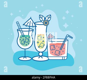 three tropical drinks frame Stock Vector