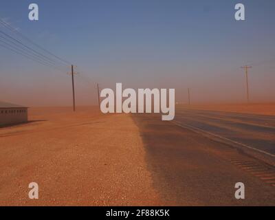 Blowing dust along US 180 in western Texas, not far from Snyder, Texas. Stock Photo