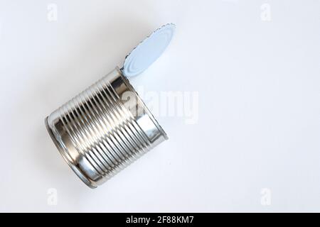 empty opened aluminum can isolated on white background Stock Photo