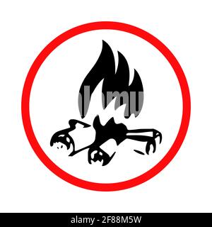 Fire hazard warning. Sign prohibition to burn a fire in the forest. Vector isolated illustration on white background Stock Vector