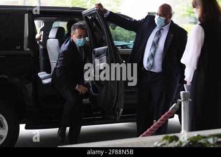 Washington, USA. 12th Apr, 2021. Italian Foreign Minister Luigi Di Maio arrives to hold a meeting with Secretary of State Antony Blinken, today on April 12, 2021 at the US Department of State in Washington DC, USA. (Photo by Lenin Nolly/Sipa USA) Credit: Sipa USA/Alamy Live News Stock Photo