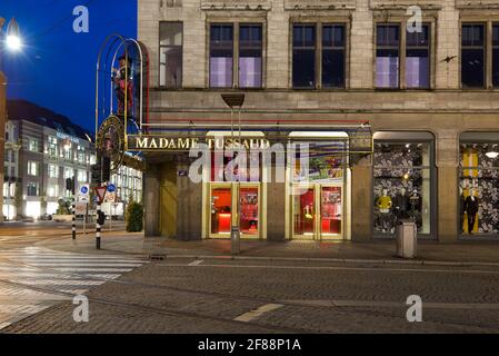 AMSTERDAM, NETHERLANDS - SEPTEMBER 30, 2017: Night at the entrance to the Madame Tussaud wax museum Stock Photo