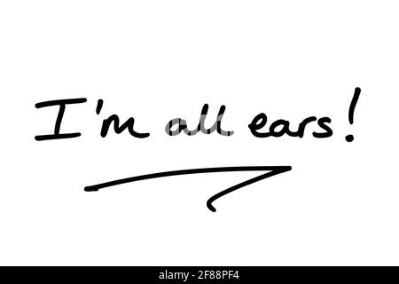 Im all ears! handwritten on a white background. Stock Photo