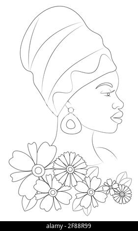 Vector portrait of an african woman with flowers Stock Vector