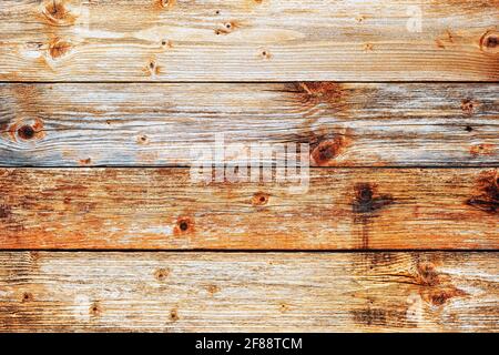Texture of the planks of an old wooden table in antiqued pastel colors. Vintage rustic wooden background. Carpentry. Stock Photo