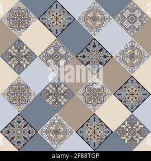 Portuguese azulejo ceramic tile seamless pattern. Mediterranean traditional ornament. Stock Vector