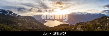 Panoramic View of Canadian Nature Mountain Landscape Stock Photo