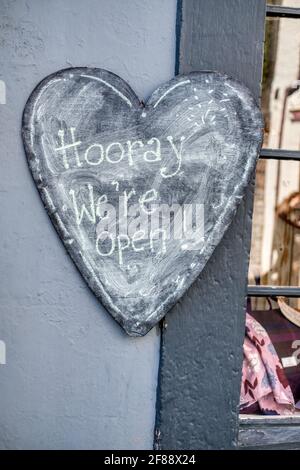 Hooray 'We're Open!' Shop Sign Stock Photo