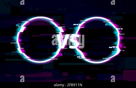 Glitch VS versus circles with noise of TV pixels on digital screen, vector background. VS fight battle versus sport or boxing tournament. Glitch effec Stock Vector