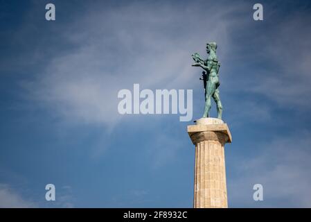 Victor monument, symbol of Belgrade, commemorating Allied victory in the First World War at Belgrade fortress (Kalemegdan) in Belgrade, capital of Ser Stock Photo