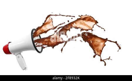 Flying megaphone with splashes on white background Stock Photo