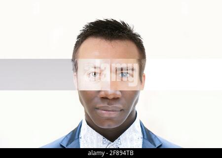 composite face made of male people with different skin colors - diversity collage Stock Photo