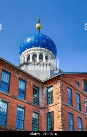 Colt Firearms Factory, on Van Dyke Avenue, with its distinctive gold star-spangled blue onion dome. Stock Photo