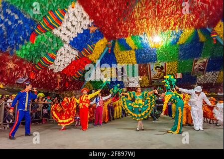 Square dance performing at the feast of Saint John, during the June celebration at Parque do Povo, Campina Grande, Paraiba, Brazil on June 26, 2012. Stock Photo