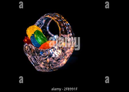 Crystal Candy Bowl on a black background Stock Photo