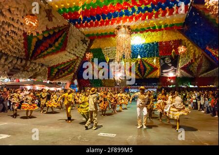 Square dance performing at the feast of Saint John, during the June celebration at Parque do Povo, Campina Grande, Paraiba, Brazil on June 25, 2011. Stock Photo