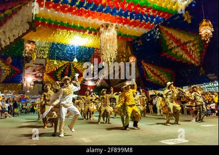 Square dance performing at the feast of Saint John, during the June celebration at Parque do Povo, Campina Grande, Paraiba, Brazil on June 25, 2011. Stock Photo