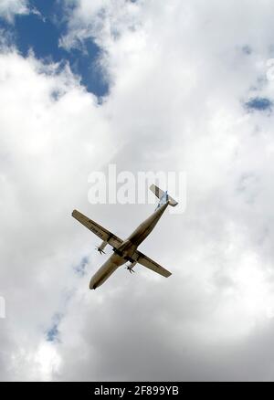 Commercial plane approaching Palma de Mallorca airport, just before entering the airport zone. Stock Photo