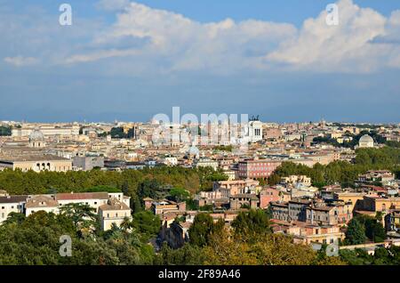Landscape with panoramic city view as seen from the Pincio terrace viewpoint of Villa Borghese in Rome, Italy. Stock Photo
