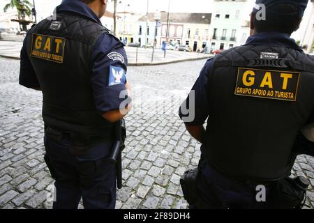 salvador, bahia / brazil - august 12, 2015: Salvador city guard agents are seen working in the historic center. *** Local Caption *** Stock Photo