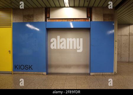 Empty kiosk at a subway station Stock Photo