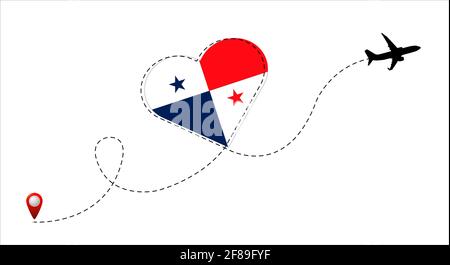 Airplane flight route with the Panama flag. Stock Vector