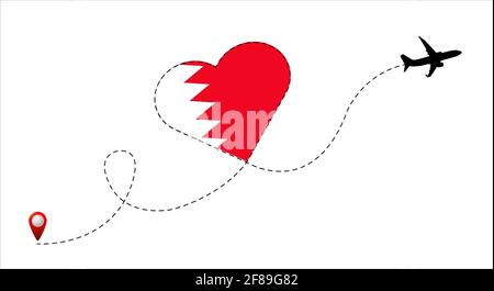 Airplane flight route with the Bahrain. Stock Vector