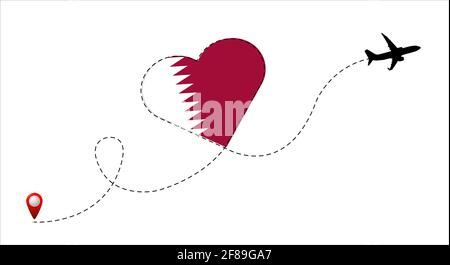 Airplane flight route with the Qatar flag. Stock Vector