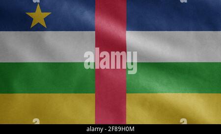 Central African flag waving in the wind. Close up of Central Africa banner blowing, soft and smooth silk. Cloth fabric texture ensign background. Stock Photo