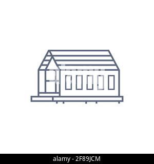 Barn house line icon - village house or wooden cabin in linear style on white background. Vector illustration Stock Vector