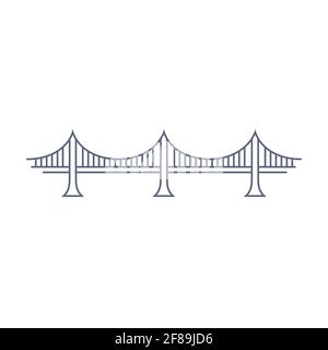Bridge line vector icon - suspension bridge simple pictogram in linear style on white background. Vector illustration Stock Vector