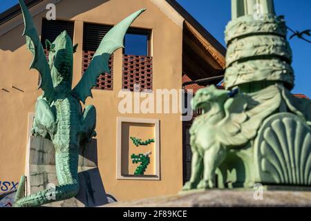 Invader invaded Ljubljana Stock Photo