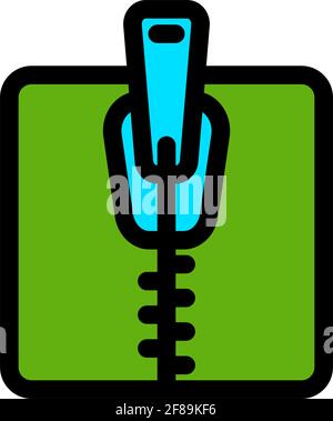 Zipper tool simple style color icon. Close zip lock tailor pictogram. Textile and fabric zippers fastener, sewing tools for clothes and bags. Editable Stock Vector