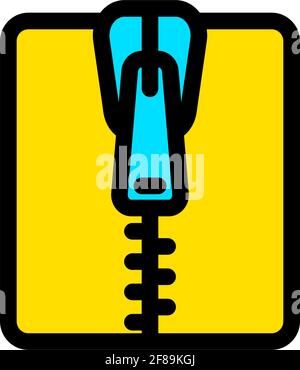 Zipper tool simple style color icon. Close zip lock tailor pictogram. Textile and fabric zippers fastener, sewing tools for clothes and bags. Editable Stock Vector