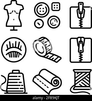 Sewing Related icons set. Sewing and needlework tools vector editable stroke pictogram, modern outline symbols, isolated on white background. Stock Vector