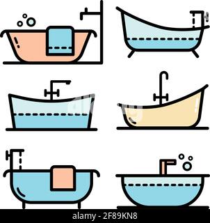 Bathtub simple color icon set. Bath symbol. Vector simple isolated collection drawing isolated on white background. Stock Vector