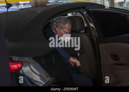 Brasilia, Distrito Federal, Brasil. 12th Apr, 2021. (INT) Brazilian Minister of Economy, Paulo Guedes. April 12, 2021, Brasilia, Federal District, Brazil: Brazilian Economy Minister Paulo Guedes was spotted arriving at the Ministry of Economy, on Monday (12) afternoon in Brasilia.Credit: Leco Viana/Thenews2 Credit: Leco Viana/TheNEWS2/ZUMA Wire/Alamy Live News Stock Photo