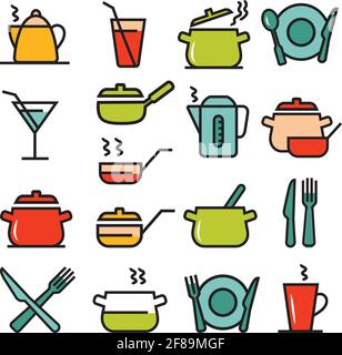 Kitchen, kitchenware icons set suitable for info graphics, websites and print media and interfaces. Simple style vector icon collection. Stock Vector